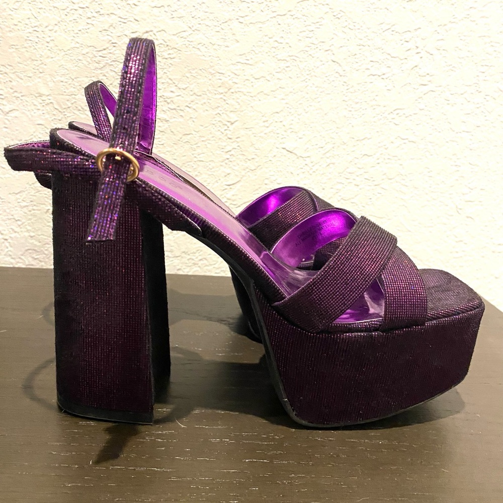 Foxblood 🥀🖤 BAMBOO 💜 Purple Metallic ⚡️Platform Block Heel Platform Sandals 👡
